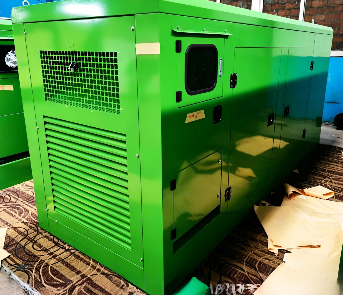 AP-50NG 50 kW natural gas generator set in silent canopy, rear view
